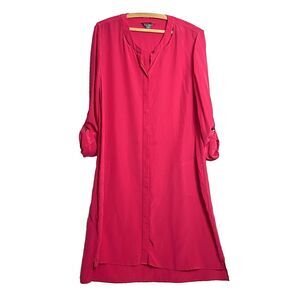 GO SILK 100% SILK FUSHIA Pink‎ hidden BUTTON DOWN SHIRT DRESS Medium